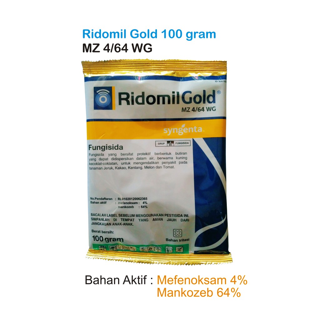 Fungisida RIDOMIL GOLD 100 gram Bahan Aktif Mafenoksam 4% Dan Mankozeb 64%
