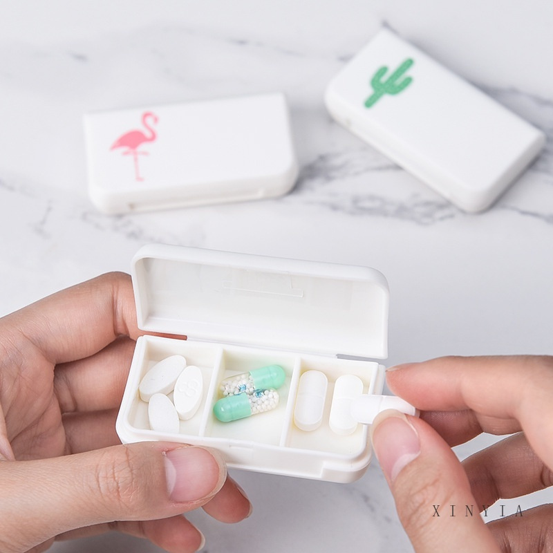Kotak Obat 3 Sekat Harian Pill Box Mini Portable Medicine kecil mini MOTIF FLAMINGO , KAKTUS ,DLL- AG2