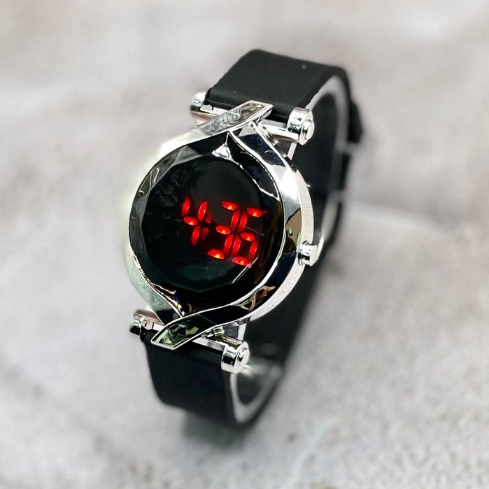 (Cod) ready jam tangan led wanita/cewek karet 3217kz include box kancing