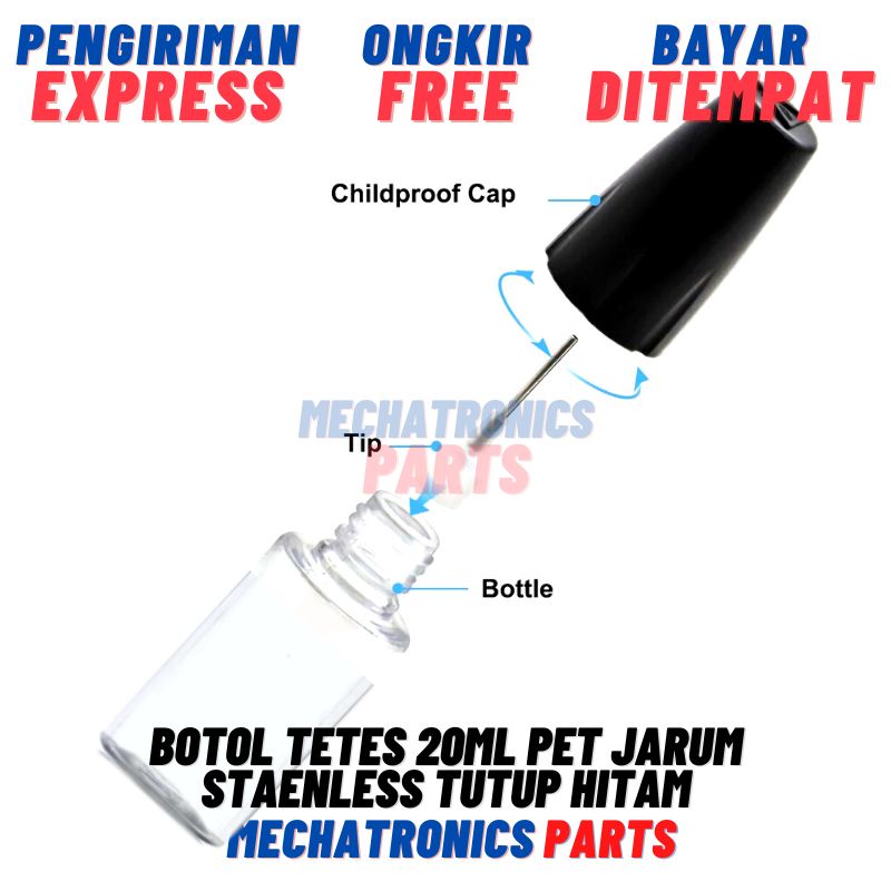 [DEV-9423] BOTOL TETES 20ML PET JARUM STAENLESS TUTUP CHILDROOF