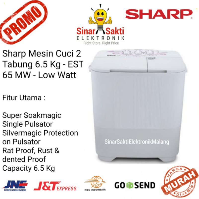 Sharp Mesin Cuci 2 Tabung 7 Kg / 6,5 Kg Low Watt 6.5 EST 65 MW T65 7kg Termurah Malang