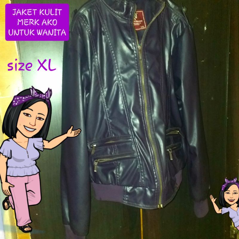 JAKET KULIT WANITA MERK AKO SIZE XXL SECOND