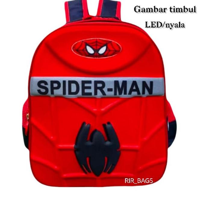 Terbaru.. Tas sekolah anak spuderman TK LED/Tas ransel sekolah anak TK LED/Tas anak karakter Spiderm