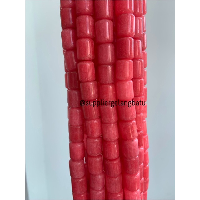 batu renceng akik Giok pink borneo tabung 12mm craft gelang kalung