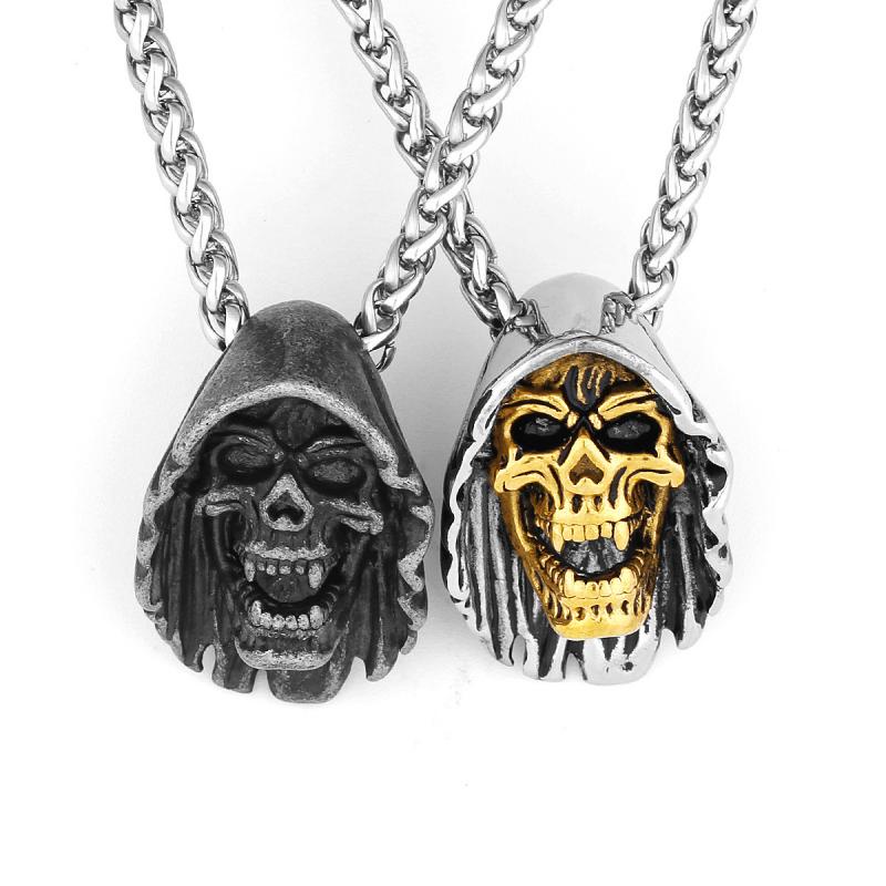 Kalung Liontin Tengkorak Bahan Metal Gaya Retro Punk Gothic Rock Untuk Pria