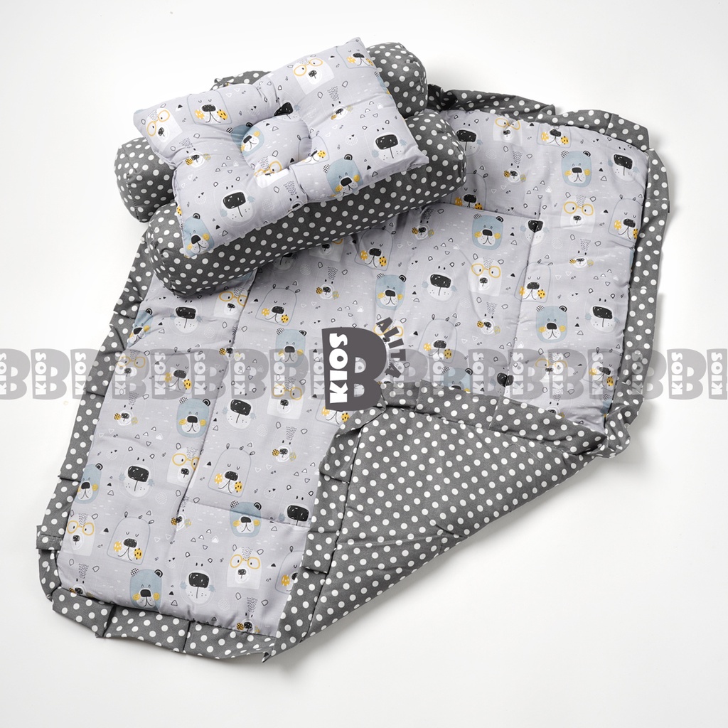 BED COVER SET BAYI Bed Cover Bayi Bantal Guling Selimut Bayi Tempat Tidur FREE tas mika Kado Lahiran-GRAY BEAR