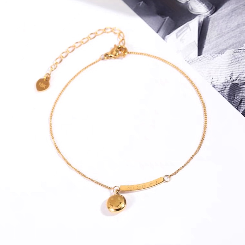 Gelang Kaki Titanium Anti Karat Smiley Sederhana Korea Emas 18k Aksesoris Wanita