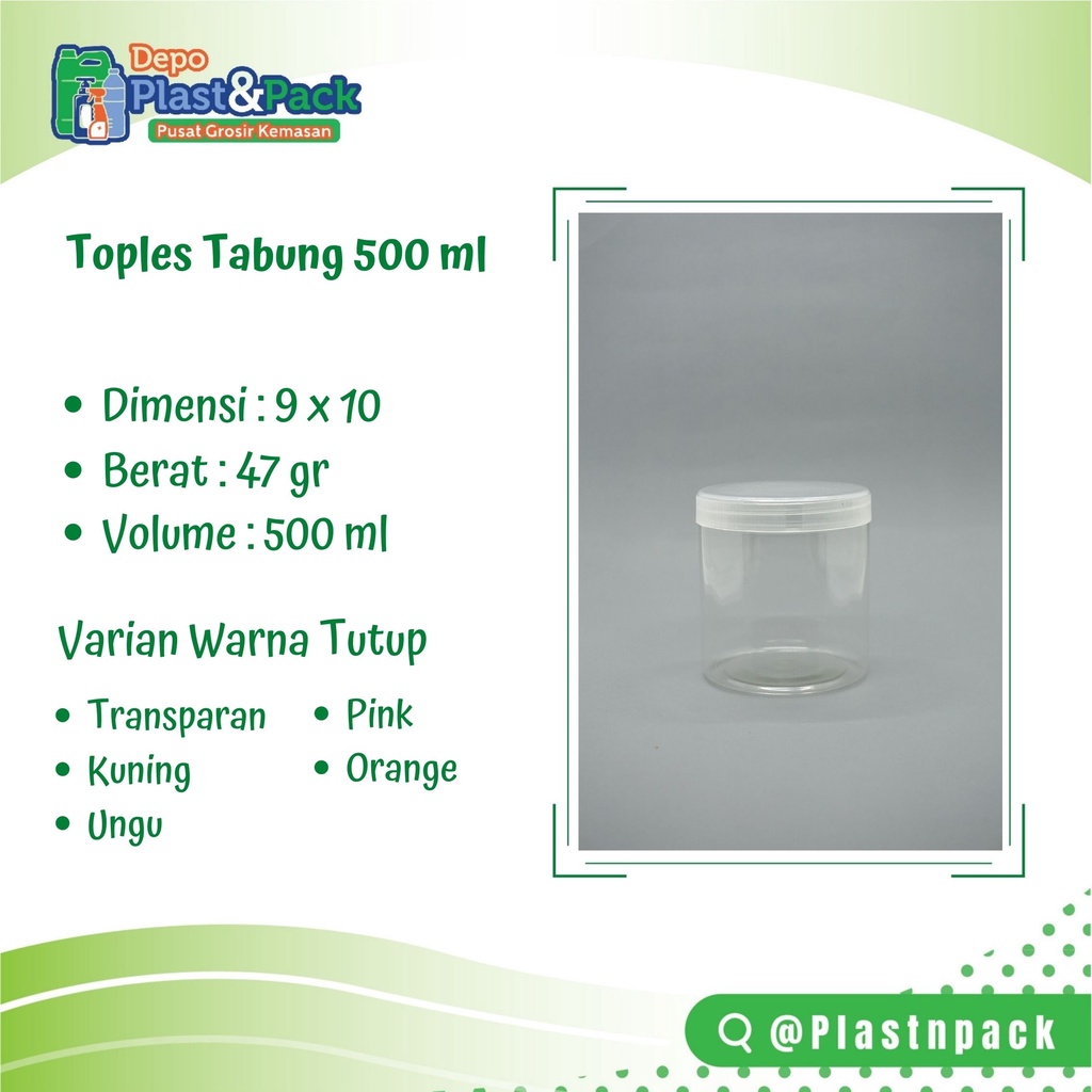 Toples Plastik Tebal 500ml Jar Silinder Bening Pet Toples Kue kering