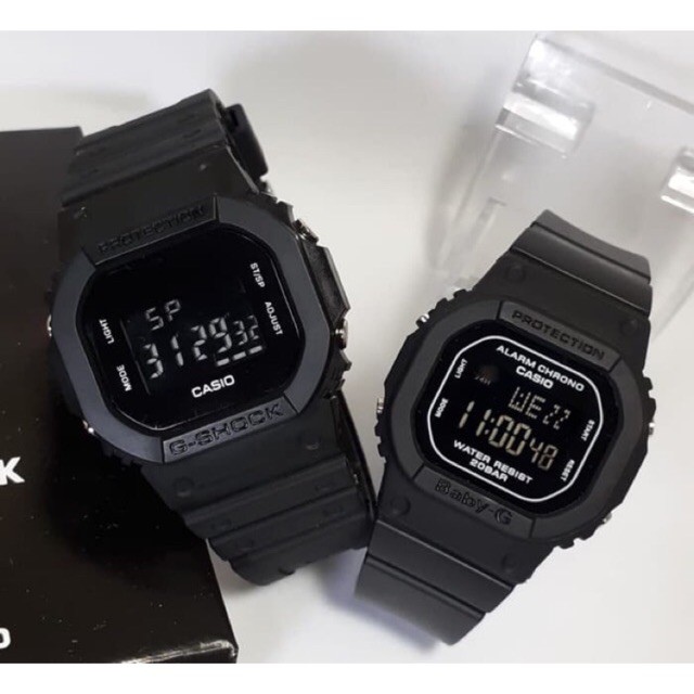 JAM TANGAN COUPLE G-SHOCK CASIO BABY-G CASIO DW 5600 DIGITAL FULL HITAM FREE BATERAI DAN BOX GSHOCK