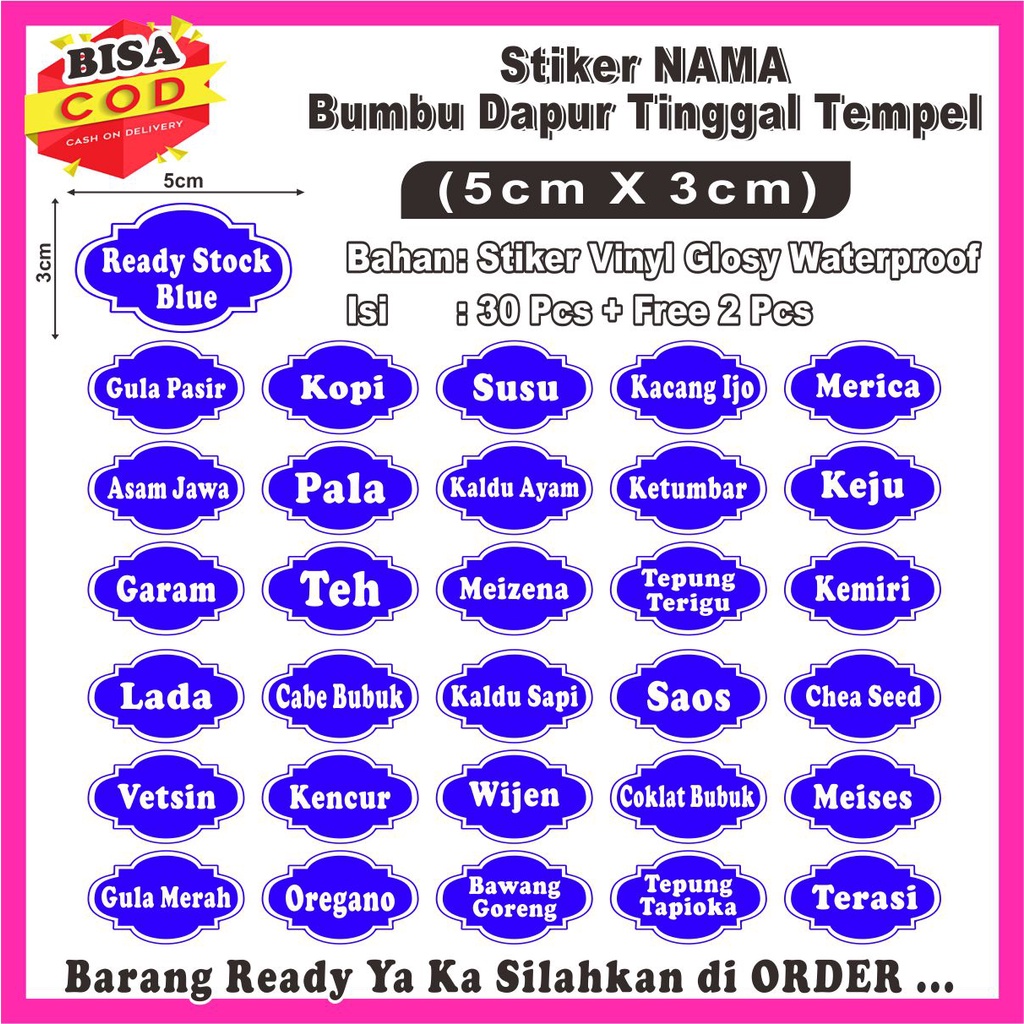 

Sticker Label Bumbu Label Dapur Stiker Nama Label Serbaguna Anti Air Bahan Sticker Vinyl