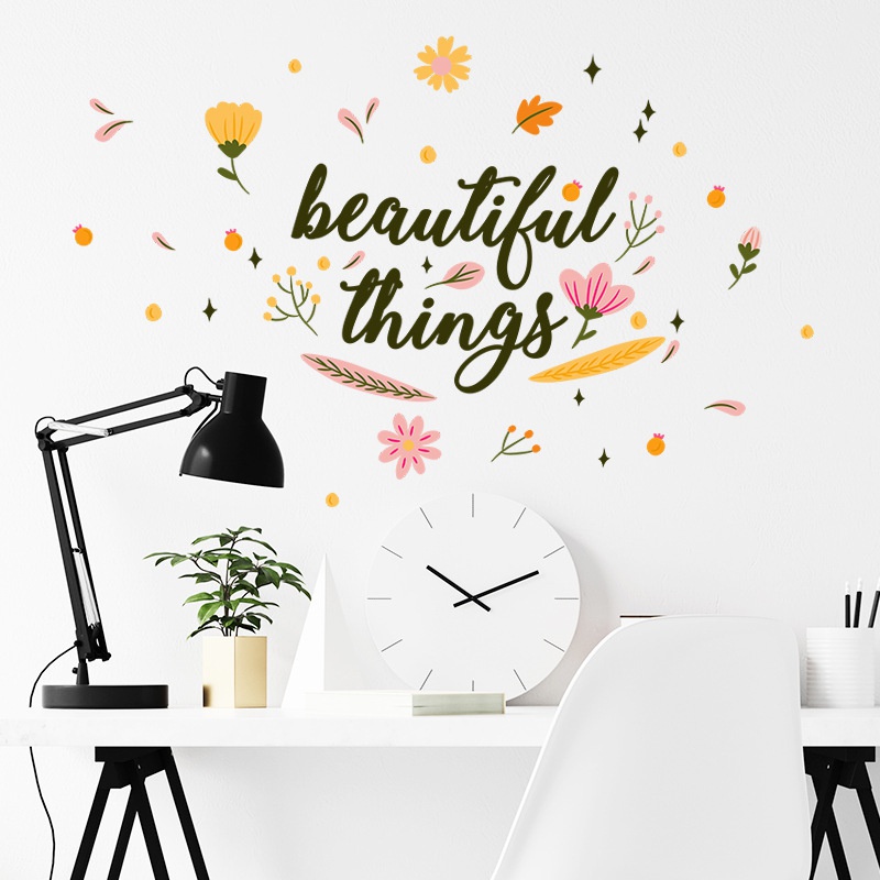 Stiker Dinding Decal Desain You 'Re Beautiful with Flower Inspirasional Saying Untuk Dekorasi Kamar Mandi 90