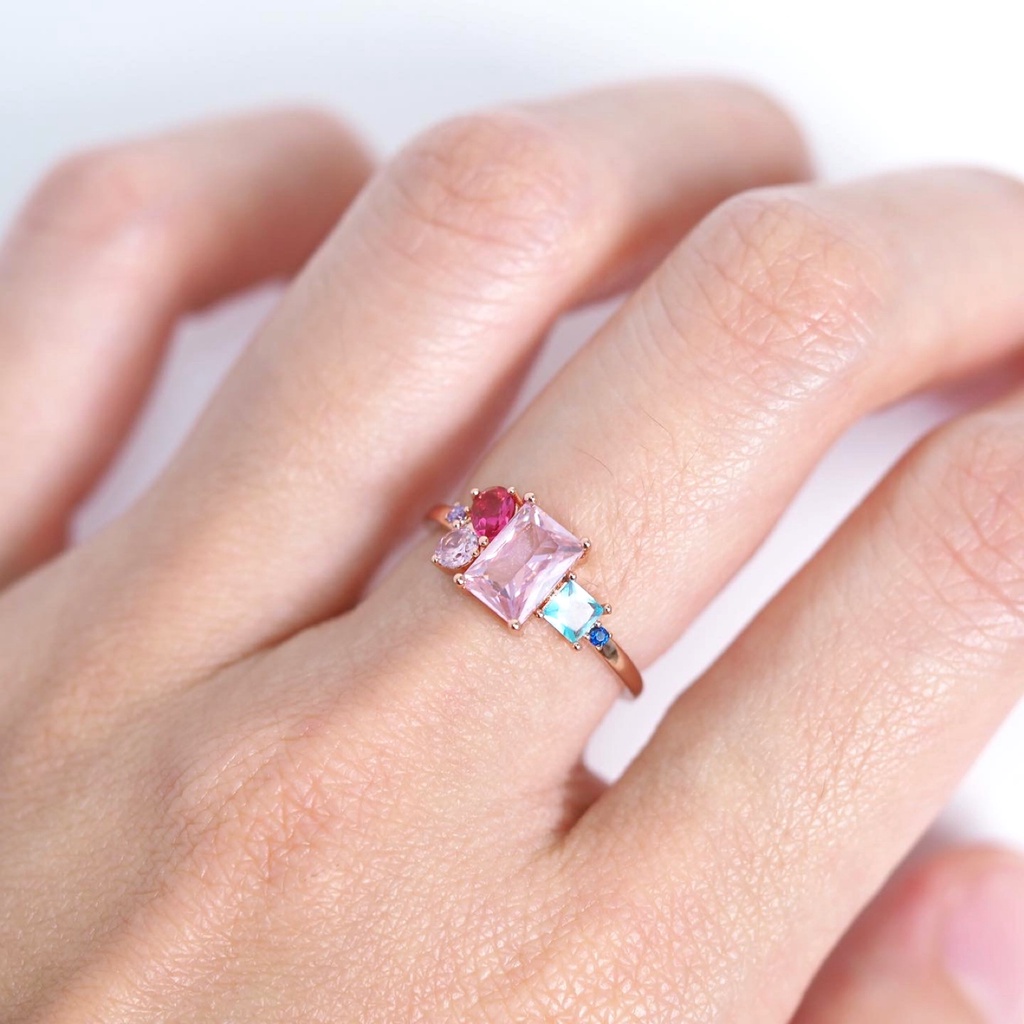 Panlandwoo - Cincin Rhodium Wanita Poppy Pink Adjustable