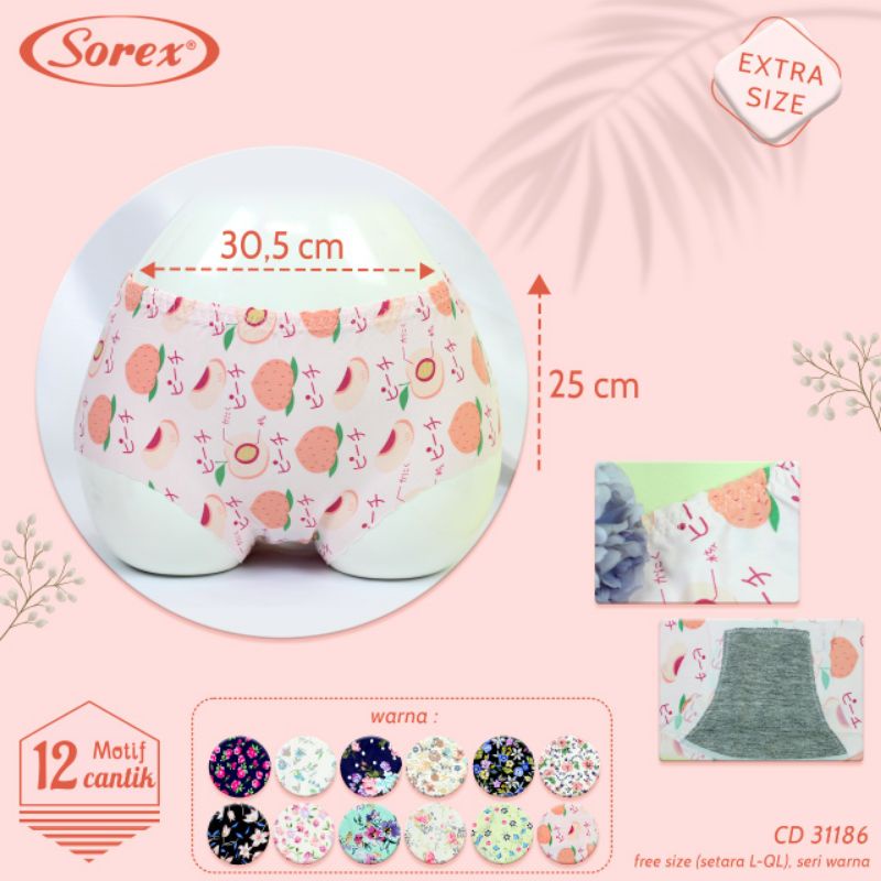 paket isi 6pcs CD WANITA SOREX SEAMLESS 31081/31186 TANPA JAHIT MOTIF