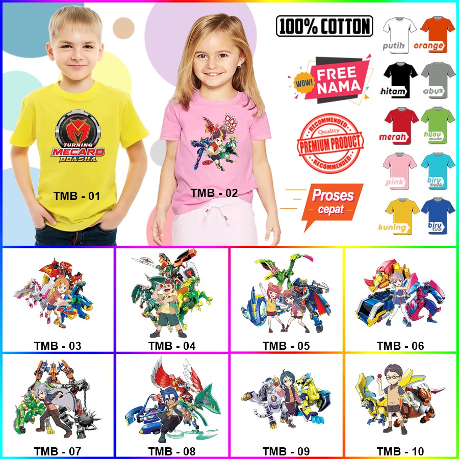 Baju Kaos ANAK DAN DEWASA TURNING MECARD BBASHA COUPLE (FREE NAMA)