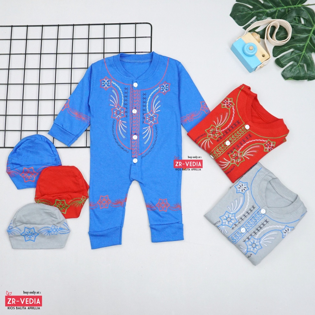 (0-12 Bulan) Koko Jumper Naufal / Baju Muslim Baby Anak Laki All Size Katun Romper Bayi Newborn