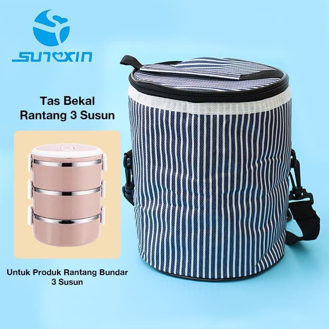 tas kotak bekal rantang 3 susun model bulat tas bekal lauch bag