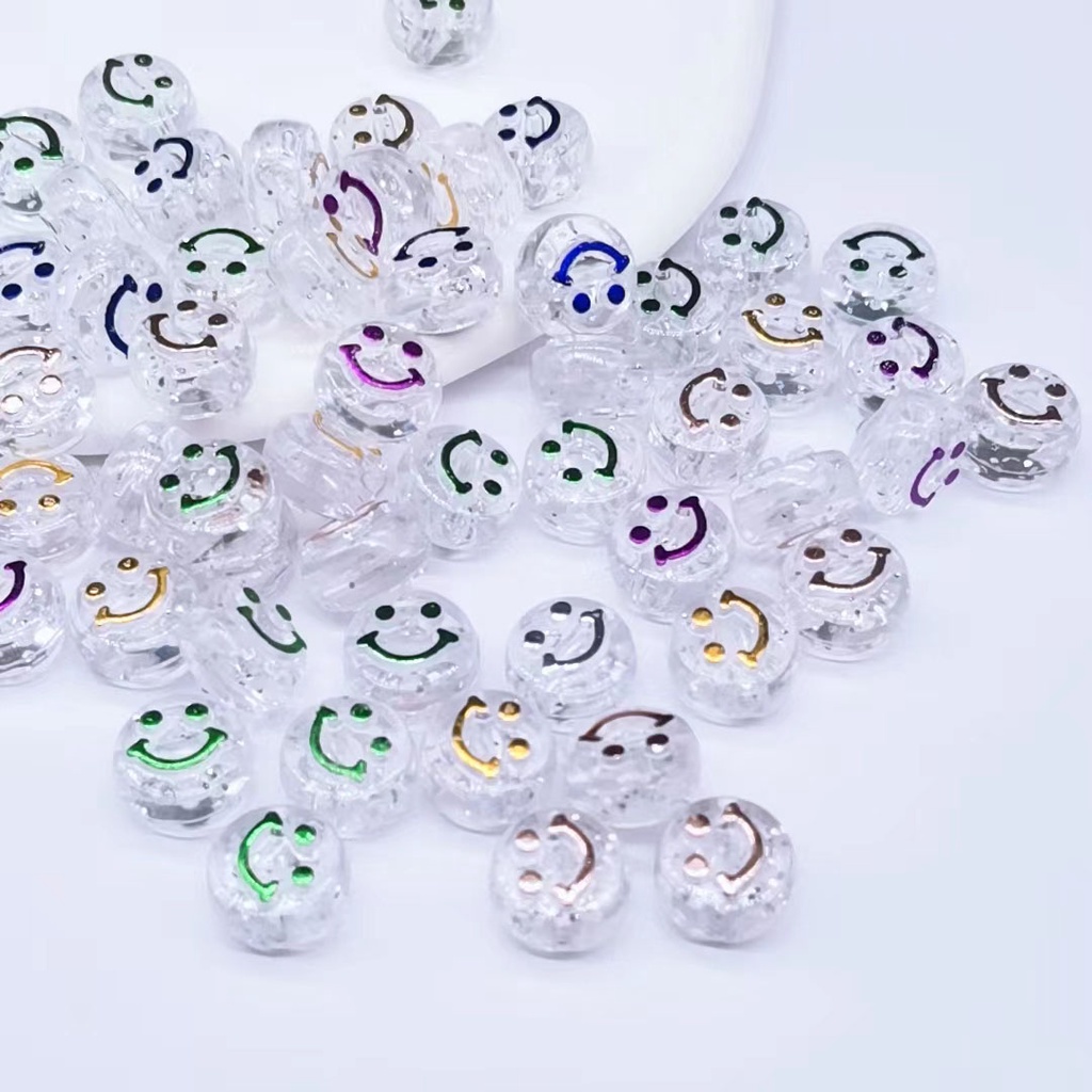 50pcs Manikmanik Spacer Longgar Motif Smiley Face Bahan Akrilik Ukuran 10mm