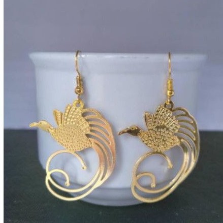 anting cendrawasih etsa emas 18 karat