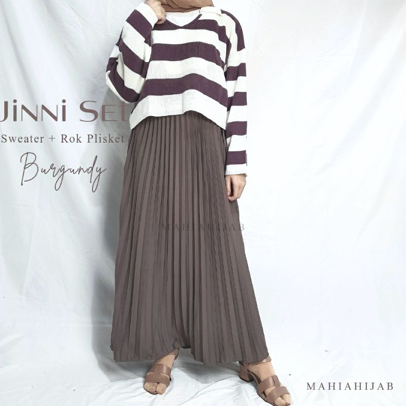 Jinni one set sweater rajut + rok plisket | outer fuji knit sweater crop | setelan wanita rajut premium