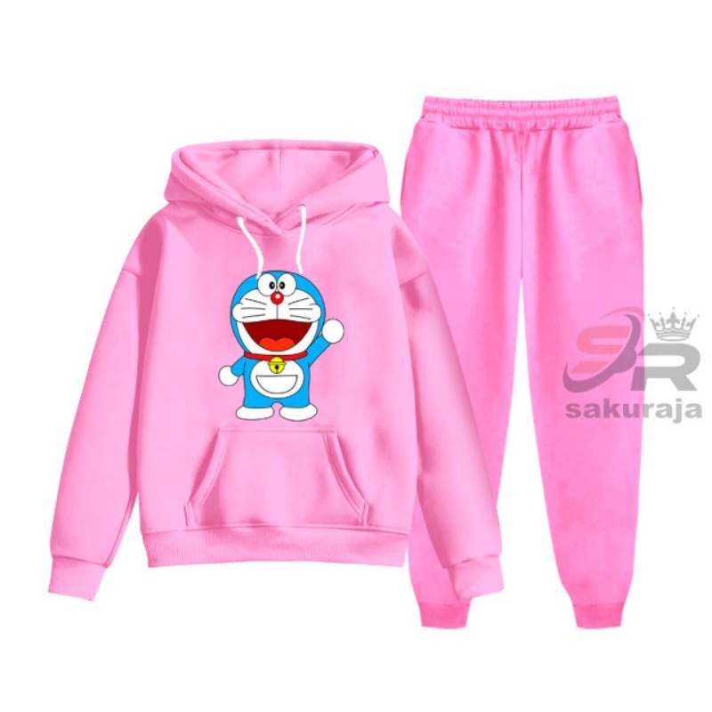 setelan hoodie doremon anak model korea kekinian/umur 3-17 tahun bisa COD