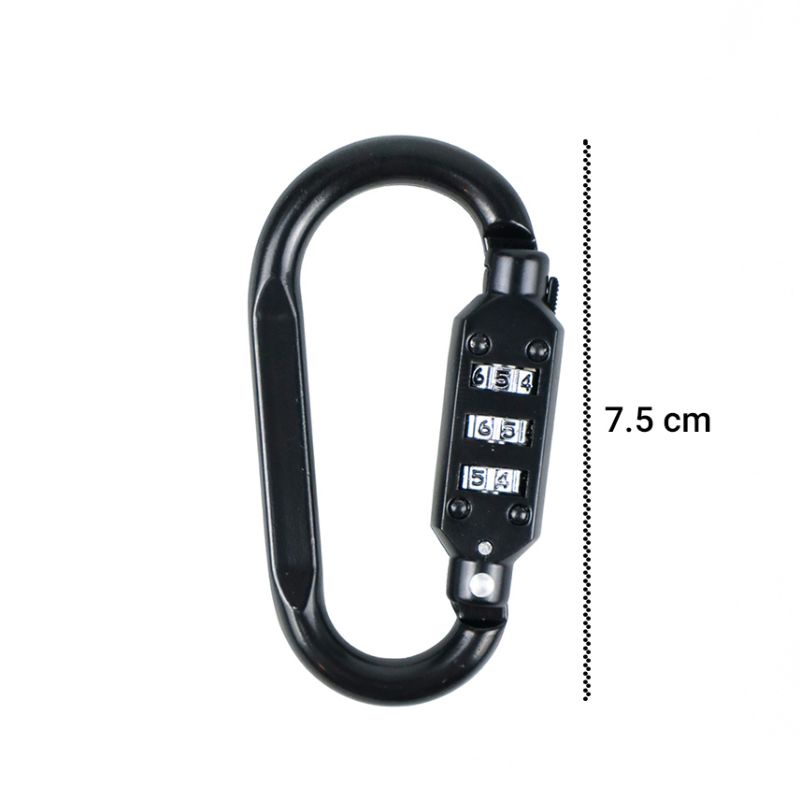 Carabiner Aluminium Alloy D-type Lock with 3 Dial Password Padlock