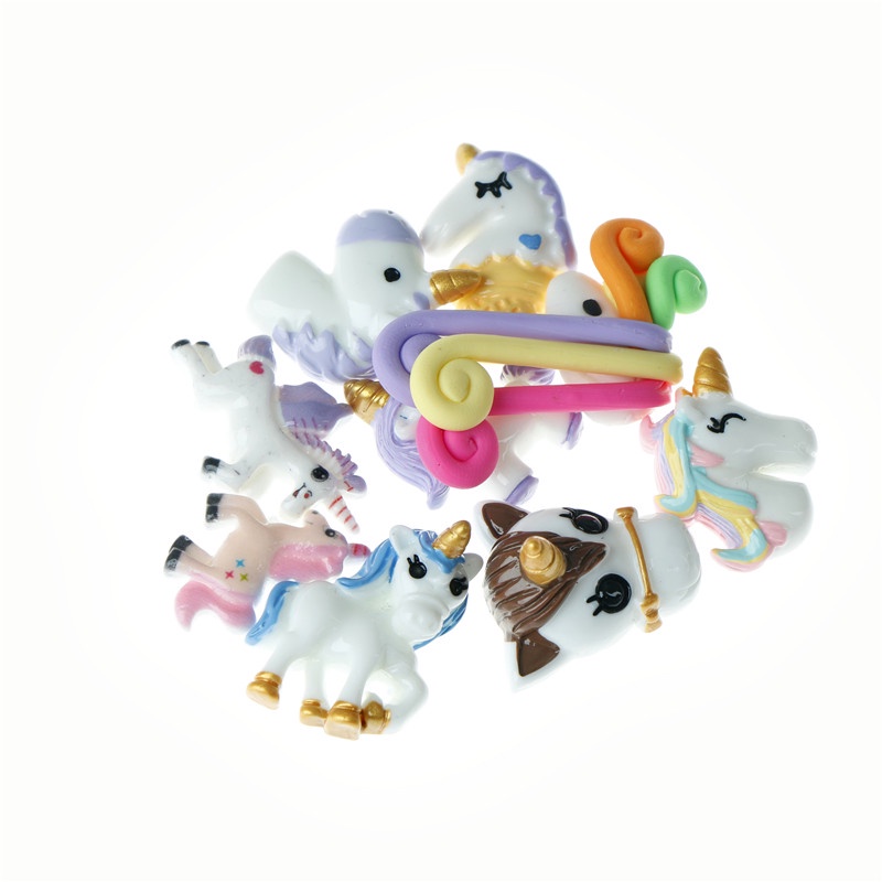 10pcs Hiasan Bentuk Unicorn Bahan Resin Cabochon Flatback Untuk Dekorasi Scrapbookhandphone Diy