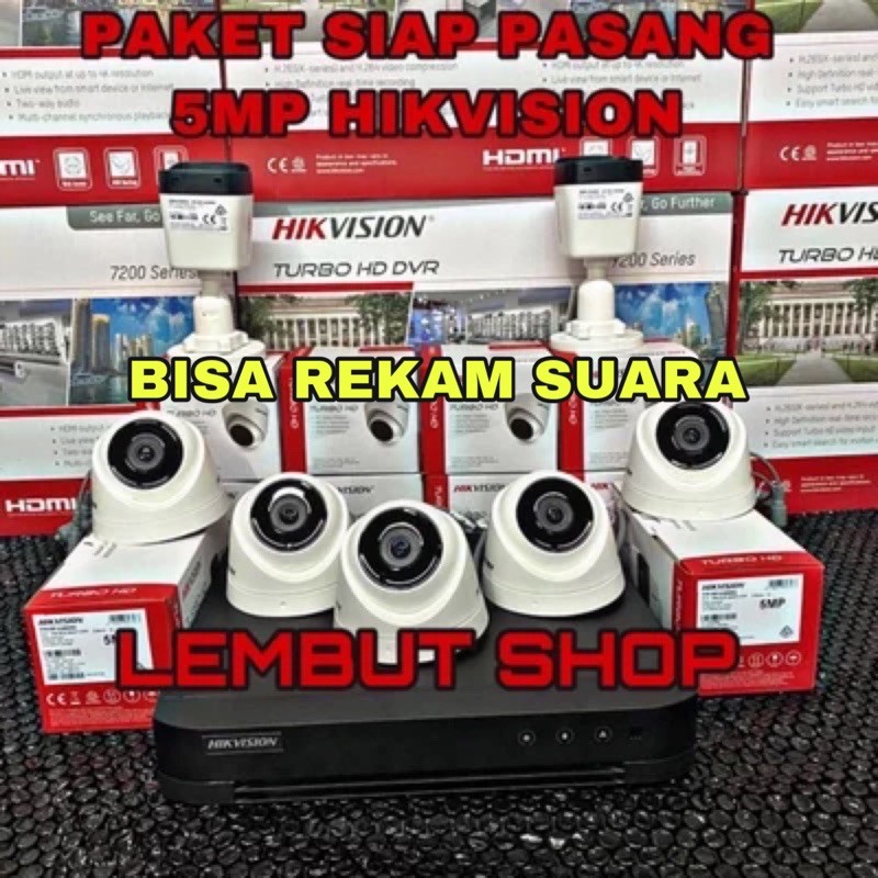 paket camera cctv 7 kamera hikvision 5mp audio build built in mic 8 channel ch bisa rekam suara