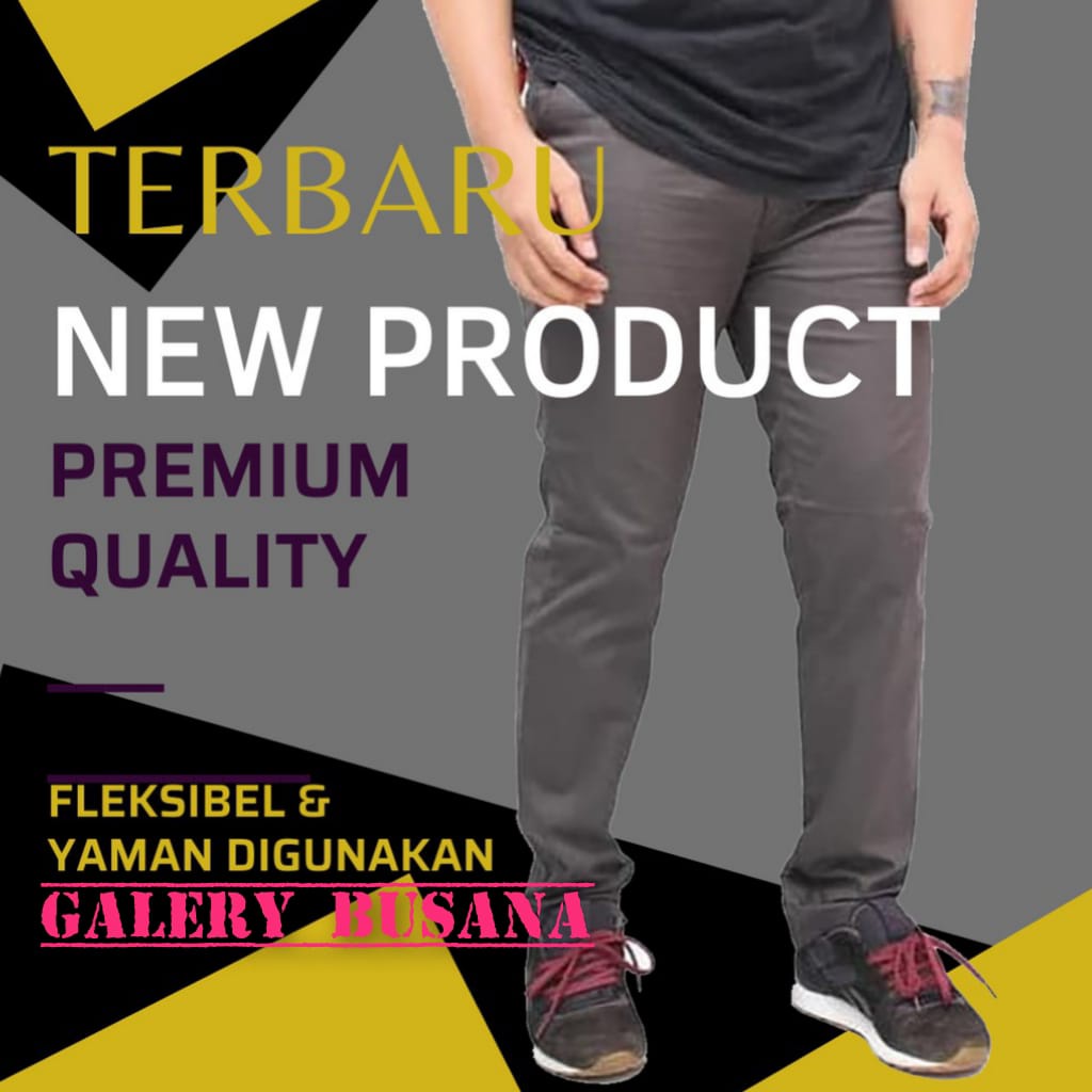 Celana Panjang Reguler Chino/Cino/Chinos Pria/Cowok Standar - Krem(Cream)/Abu(Grey)/Hitam(Black)