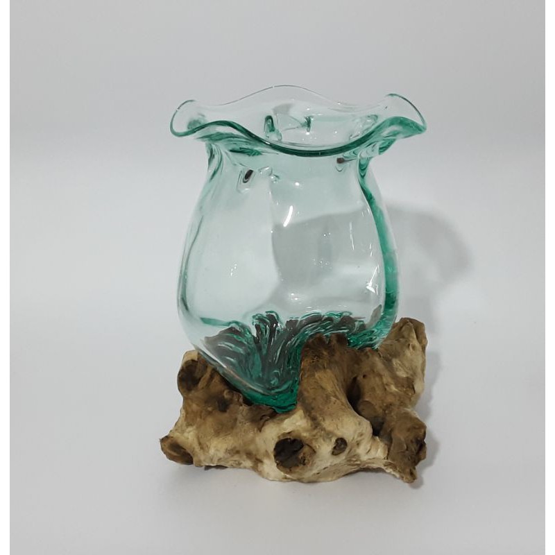 Vas Bunga bulat / aquarium ikan cupang / kaca tiup variasi / glasswood /kayu Bali