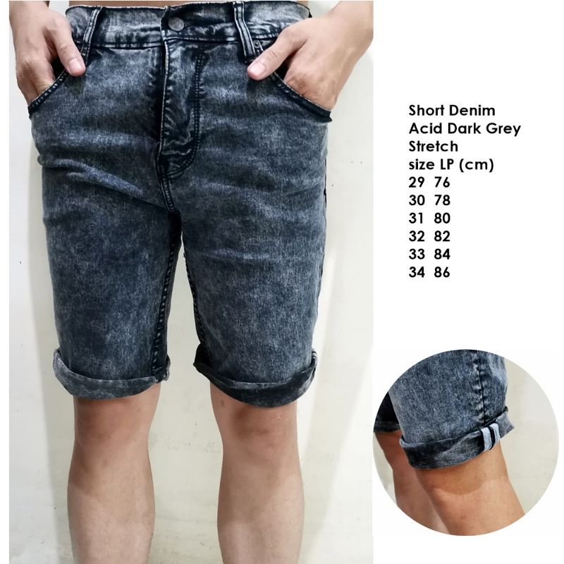 Celana Pendek Jeans Pria Grey Acid 29-34 No denim