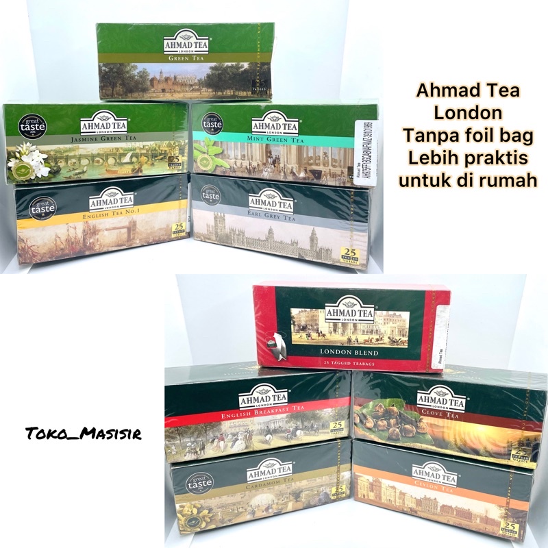 

Ahmad Tea 25 kantong - Tanpa Foil bag - Lengkap 10 Varian Cardamom Tea (Teh Kapulaga) Ceylon Tea Clove Tea (Teh cengkeh) Earl Grey Tea English Breakfast Tea English Tea No.1 Green Tea Jasmine Green Tea London Blend Mint Green Tea