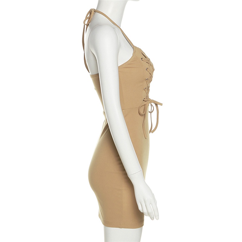 #Sisjuly# Wanita Musim Panas Baru Wanita Warna Polos Ramping Pinggang Tinggi Fashion Sling Gaun Pung