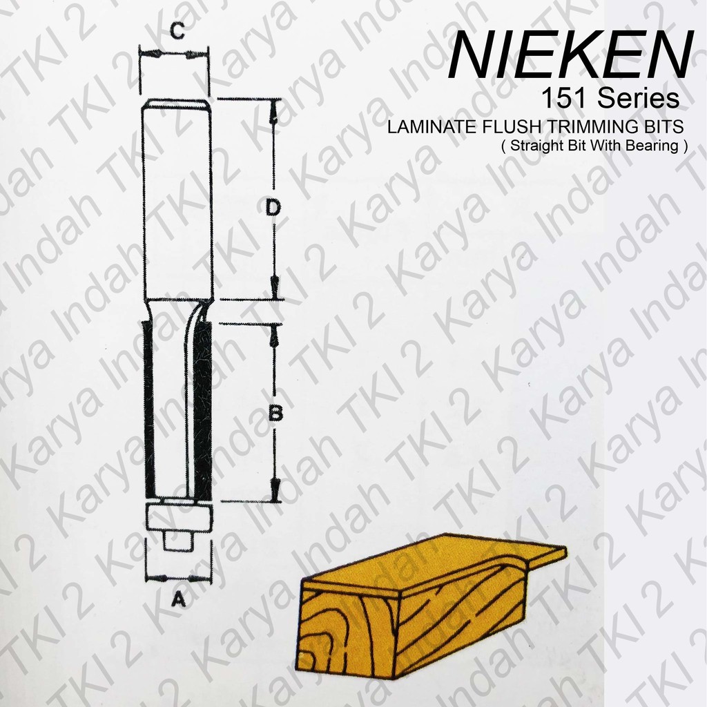 Mata Profil Lurus Bearing NIEKEN 151 021 Straight Bit 151021 Router 12mm 1 Inch JAPAN