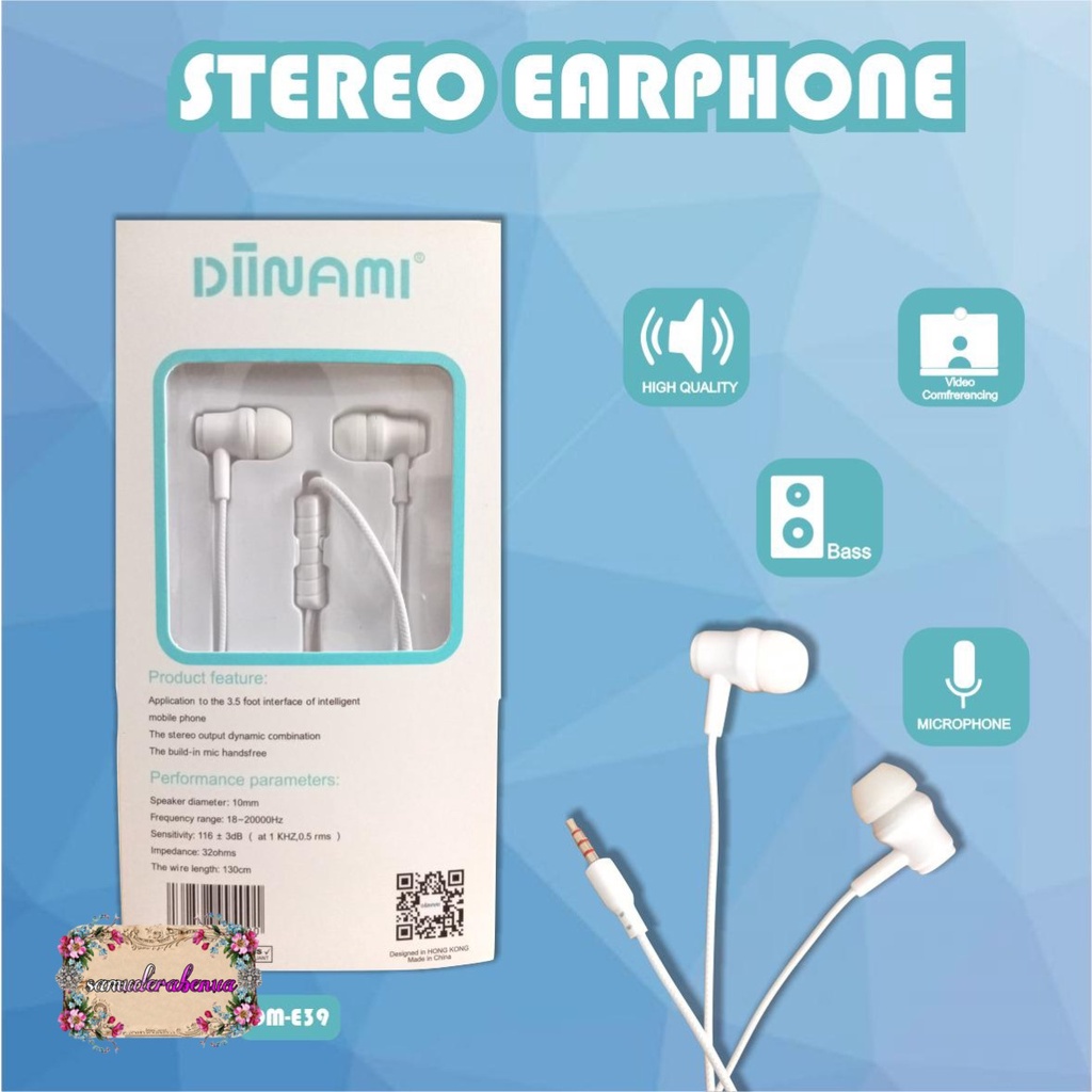 BM031 Headset DIINAMI E39 stereo Earphone Bass Android iPhone Original With MIC - Garansi 1 Tahun SB2583