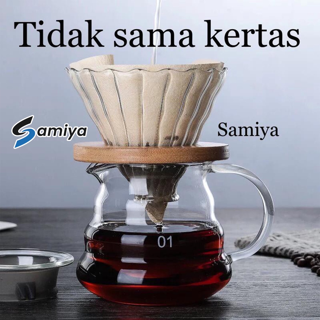 paket coffee server kaca dan dripper kayu 360ml 600ml / kopi server v60 set 01 02 / coffee pot set