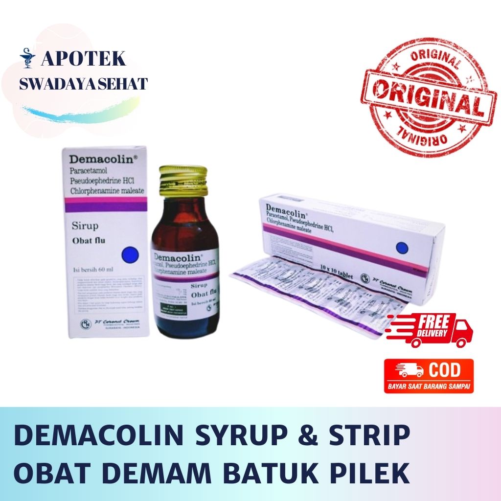 DEMACOLIN Sirup 60 ML &amp; Strip 10 Tablet - Obat Demam Batuk Pilek