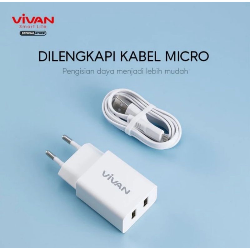 VIVAN Dual USB Charger 2.4A DD02 12W with Charging Cable