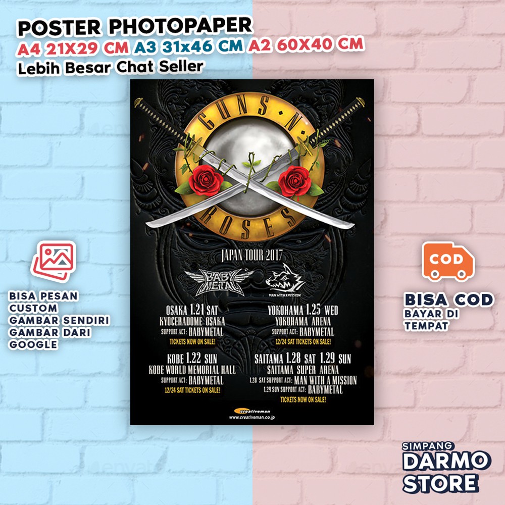 Poster Guns N Roses Hiasan Dinding Band Rock 90 an Vintage Aesthetic GNR Bisa Custom Gambar GNRX-14