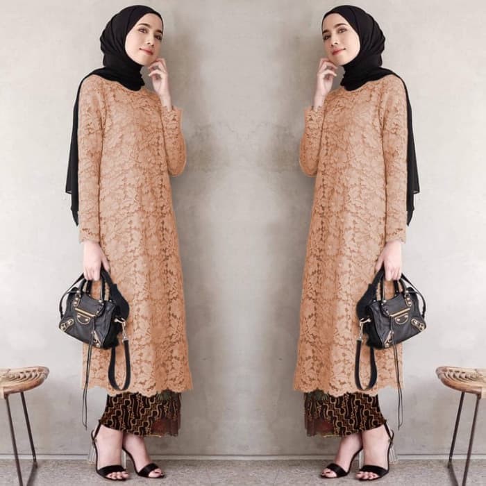 Atasan Kebaya Longcape Brokat / Brukat Tunik Grey dan Warna Lainnya