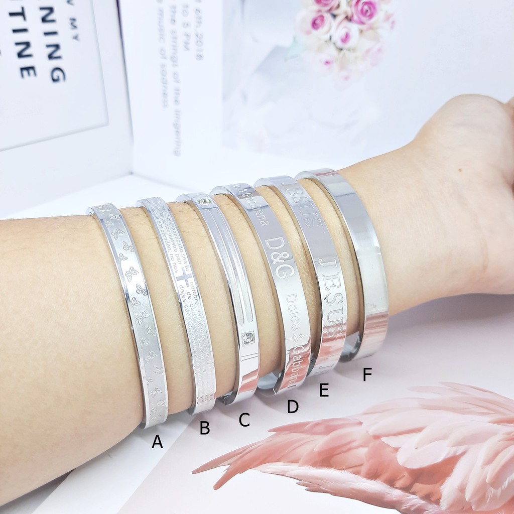 Gelang Bangle Titanium Salib Yesus Pria Wanita Silver Putih Polos - BB631