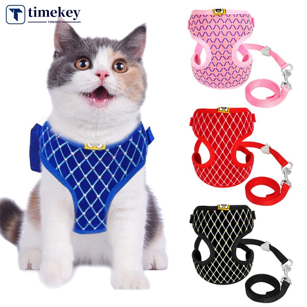 Timekey Rompi Harness Bahan Mesh Breathable Hias Berlian Imitasi Untuk Anjingkucing J8M8