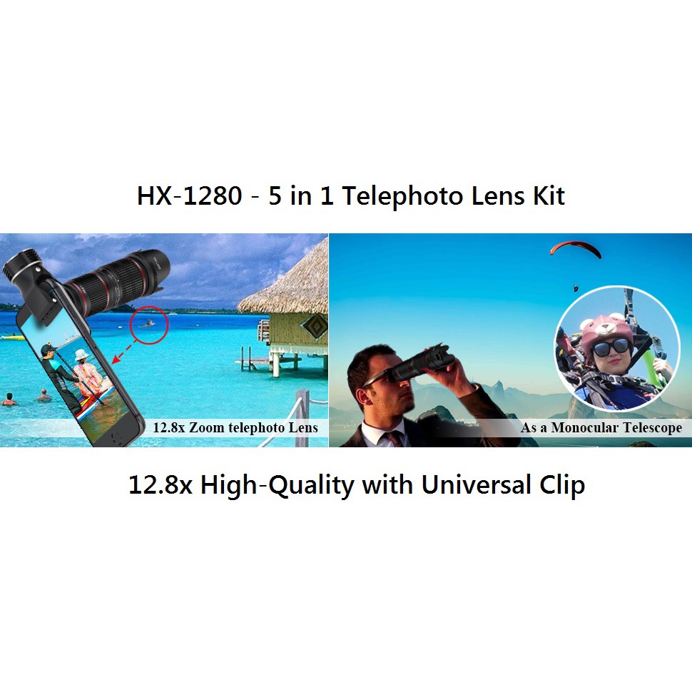 HX-1280 - Telephoto Lens Kit 5-in-1 Universal Clip for Mobile Phone - Lensa Kamera Handphone 5 in 1