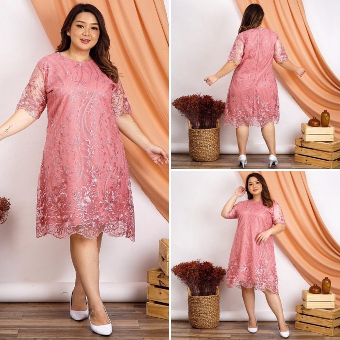 MODEL * Atas Baju Wanita Brokat Dress Jumbo Dress Chandara Dusty Tua Jumbo [Dress 0100] UKX