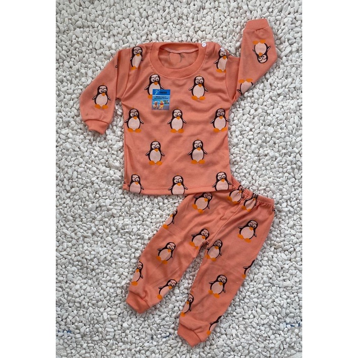 baju bayi lucu murah motif pinguin FULLPRINT setelan 3-18 bulan