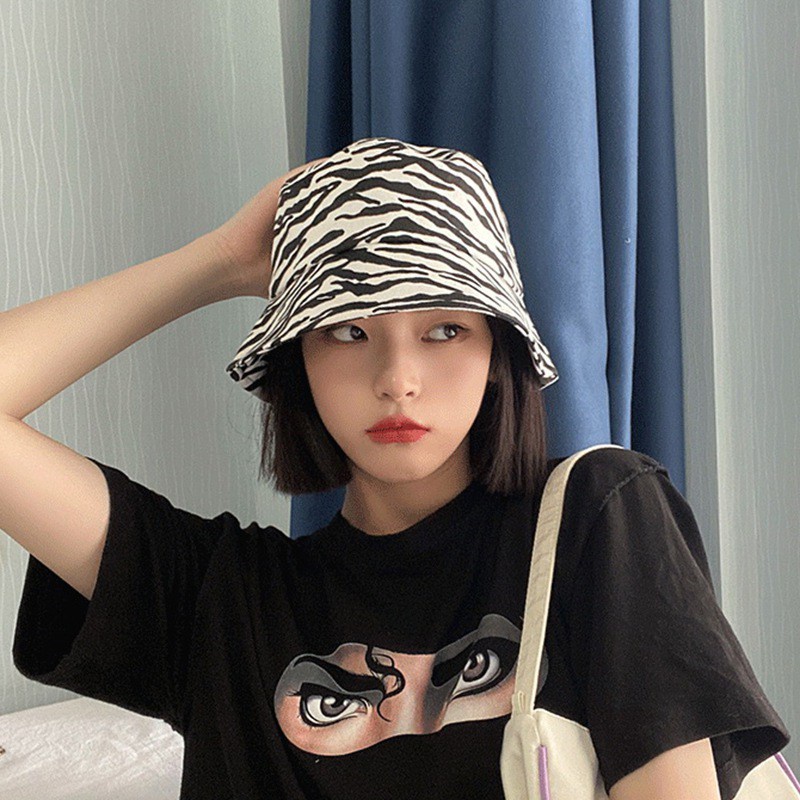 Topi Bucket Motif Zebra Gaya Jepang Retro Untuk Wanita