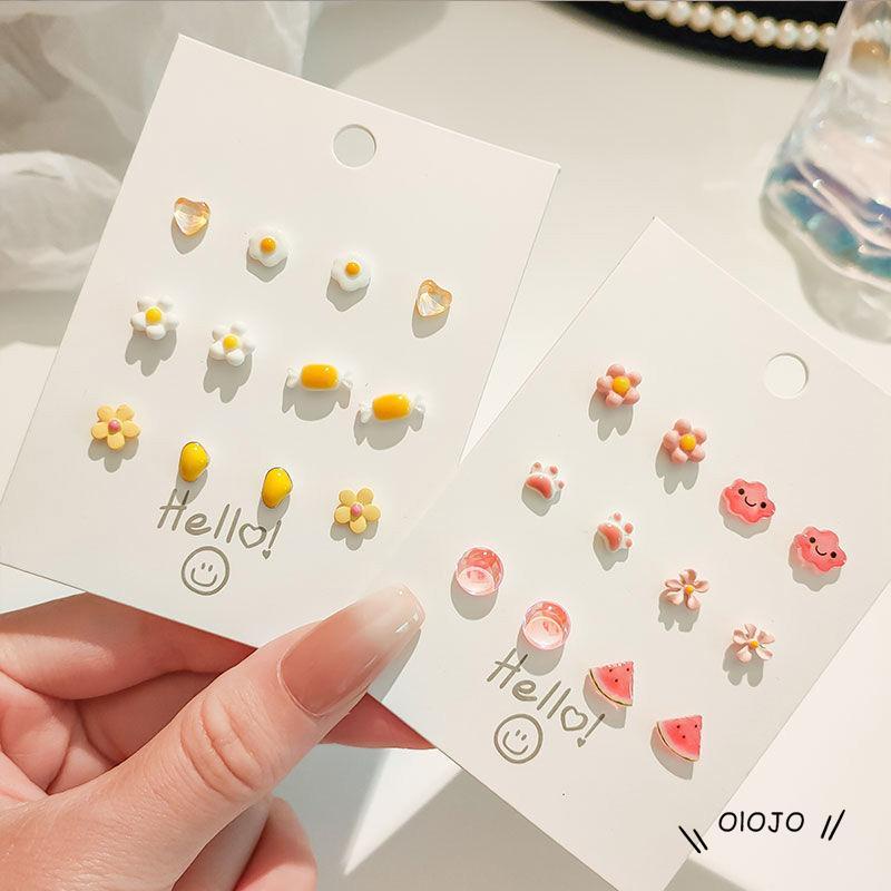 6 Pasang Anting Stud Kombinasi Bahan Keramik Untuk Wanita ol2