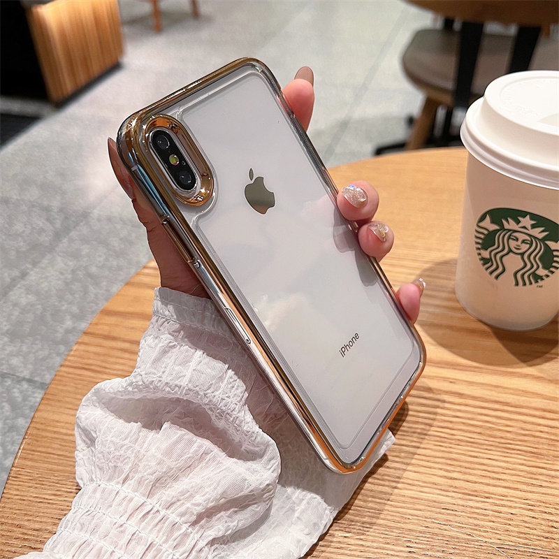 Case Transparan Electroplated Space Tahan Jatuh Untuk iPhone X XS max 7 Plus 8 Plus 11 Pro max 14 Plus 14 Pro max