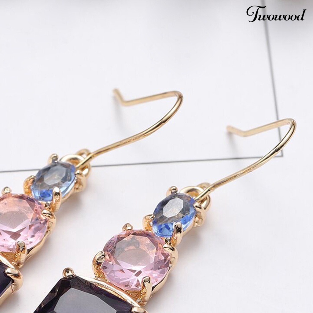 1 Pasang Anting Hook Cubic Zirconia Warna-Warni Untuk Wanita