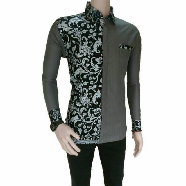 Baju koko batik prada biru laut/kemejabatik/pakaianbatik/batikpria