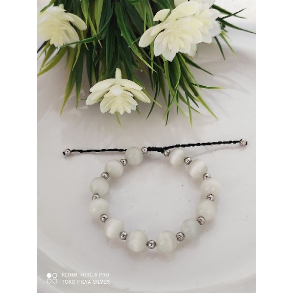 Gelang batu giok putih asli/gelang serut giok/gelang lekinian